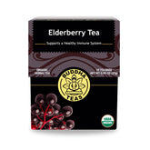 Buddha Teas Organic Elderberry Tea bag closeup showcases a pure, antioxidant-rich herbal blend