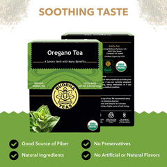 Buddha Teas Organic Oregano Tea tea bag steeping for a flavorful brew.