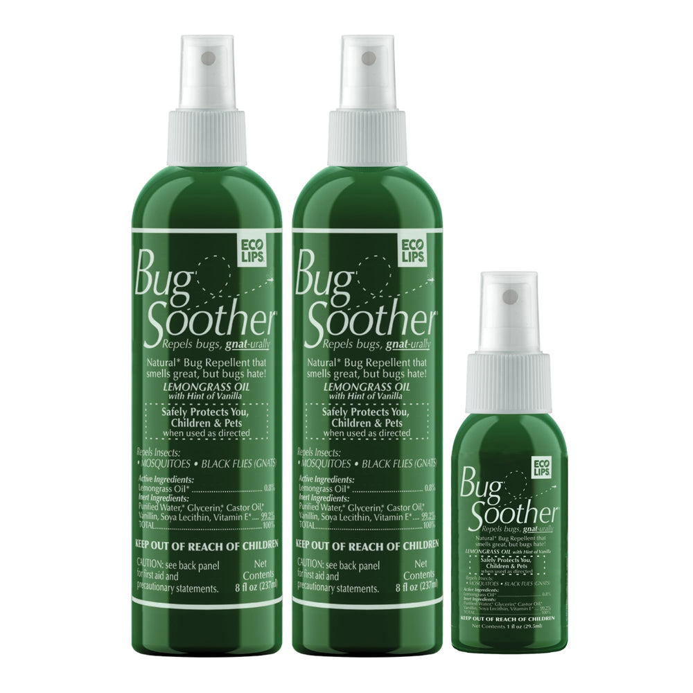 Bug Soother 8 oz bottle front view for outdoor protection against gnats.