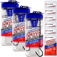 BugBane 3 Fly Traps on patio reduce outdoor flies around the yard
