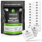BugBarrier extra-strength mouse deterrent pouches pack-20 for homes, garages, and vehicles.