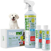 BugMD flea and tick concentrate bottle with label, plant-powered formula for pets