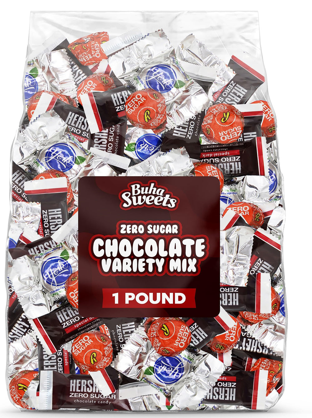 Buha Sweets zero sugar chocolate candy mix 1lb bulk, ideal for parties and gifting.