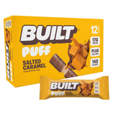 Built Bar Puff Salted Caramel close-up showing chewy texture for protein on the go.