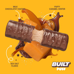 Built Bar Puff Salted Caramel nutrition label emphasizes 17g protein per bar.