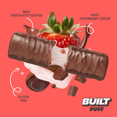 Built Bar Puff Strawberries-n-Cream texture close-up highlights smooth, non-chalky finish.