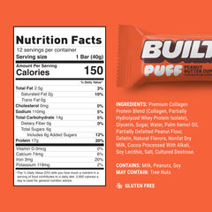 BUILT Bar Puff Peanut Butter Cup close-up highlights soft, marshmallowy texture and inviting aroma.