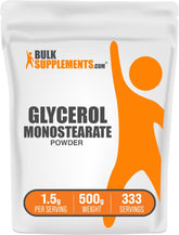 BulkSupplements Glycerol Monostearate powder in a bottle for easy daily dosing.