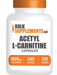 BulkSupplements Acetyl L-Carnitine Capsules bottle; convenient daily supplement for energy support.