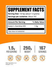 BulkSupplements Acetyl L-Carnitine powder scoop, convenient serving for consistency.