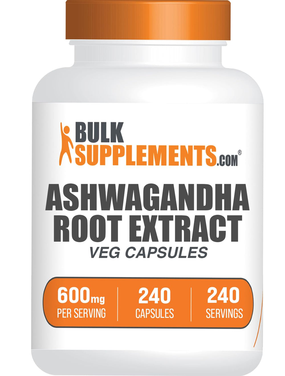 BulkSupplements Ashwagandha Root Extract capsules in bottle for daily focus and balance.