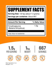 BulkSupplements Betaine Anhydrous powder being measured with scoop for easy dosing.