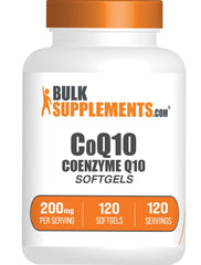 BulkSupplements CoQ10 200mg softgels bottle for daily wellness routines.