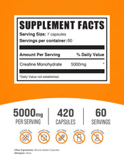 BulkSupplements Creatine Monohydrate capsules close-up shows 7-capsule serving