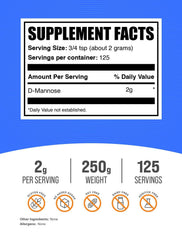 BulkSupplements D-Mannose powder with scoop for precise daily servings.