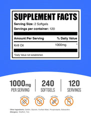 BulkSupplements Krill Oil 1000mg softgels serving panel shows two-softgel serving