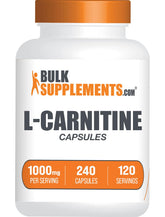 BulkSupplements L-Carnitine 1000mg capsules bottle with label, ideal for daily active routines.