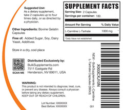 BulkSupplements L-Carnitine L-Tartrate capsules pour shows serving size for easy dosing.