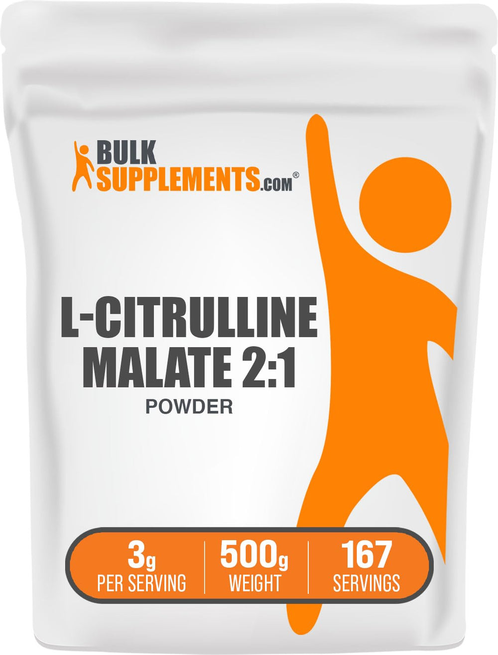 BulkSupplements L-Citrulline Malate 2:1 powder jar improves workout endurance with unflavored convenience