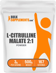 BulkSupplements L-Citrulline Malate 2:1 powder jar improves workout endurance with unflavored convenience