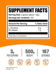 BulkSupplements L-Citrulline Malate 2:1 powder scoop highlights easy dosing for pre-workout routines