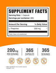 BulkSupplements L-Theanine capsules closeup showing 200mg servings