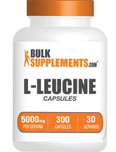 BulkSupplements L-Leucine capsules bottle for 300-count supply and lean muscle support.