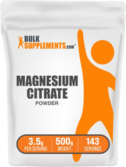 BulkSupplements Magnesium Citrate Powder jar, easy to measure for daily wellness.