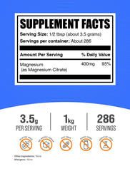 BulkSupplements Magnesium Citrate powder scoop showing precise 400mg serving.