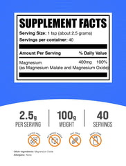 BulkSupplements Magnesium Malate Powder poured into a glass for convenient daily use.