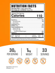 BulkSupplements Maltodextrin powder bag shows gluten-free, unflavored carbohydrate option.