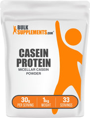 BulkSupplements micellar casein powder bottle for steady overnight protein release.