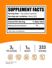 BulkSupplements MSM powder poured into a shaker for easy mixing.