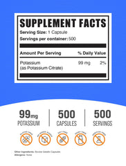BulkSupplements Potassium Citrate Capsules closeup label for simple, trusted wellness addition