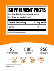 BulkSupplements Taurine powder bottle on countertop for easy daily use