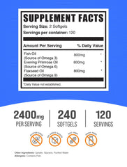 BulkSupplements triple omega softgels packaging highlights a complete omega blend for everyday support.