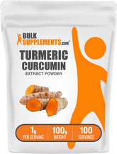 BulkSupplements Turmeric Extract Powder packaging highlights gluten-free quality.