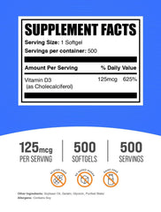 BulkSupplements Vitamin D3 5000IU softgel capsules closeup for easy swallowing.