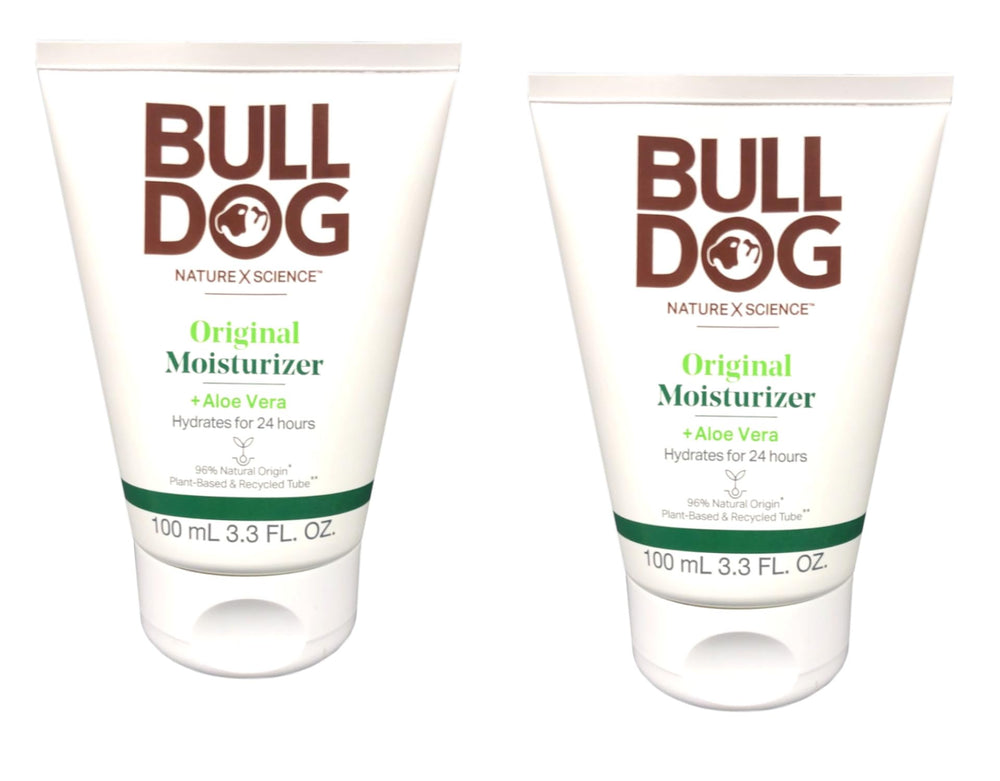 Bulldog Original Moisturizer with Aloe Vera bottle delivers soothing hydration.