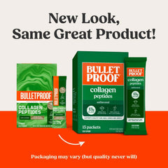 Bulletproof collagen packet pour demonstrates convenient single-serving transfer.