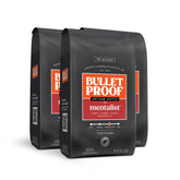 Bulletproof The Mentalist coffee pack3 bags on shelf, rich medium-dark roast.