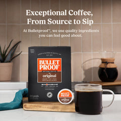 Bulletproof Original cup steaming, inviting your day with a bold, flavorful aroma.