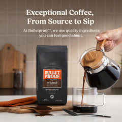 Bulletproof Original Medium Roast beans in a bag showcasing rich profile and notes.
