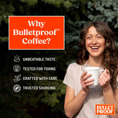 Bulletproof Original Medium Roast steaming cup conveying a comforting morning ritual