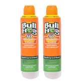 Bullfrog Mosquito Coast bottle front shows SPF50 protection with built-in insect repellent for outdoor days