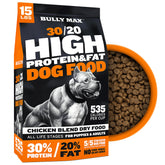 Bully Max bag close-up shows premium formula for muscle support.