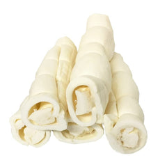 Bullysticks & More beef cheek rolls size closeup, protein-rich chew for daily treats.