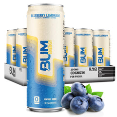 Bum Energy Blueberry Lemonade can shown, delivering clean energy and focus