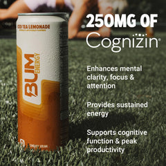Bum Energy cans on ice evoke refreshing delivery for workouts or study sessions.