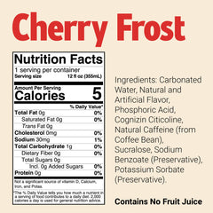 Bum Energy Cherry Frost bottle front highlighting natural caffeine for alertness.